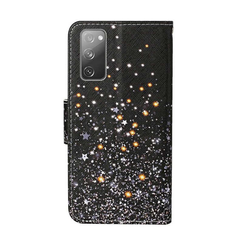 Custodia in pelle Samsung Galaxy S20 FE Stelle E Paillettes Con Cordino