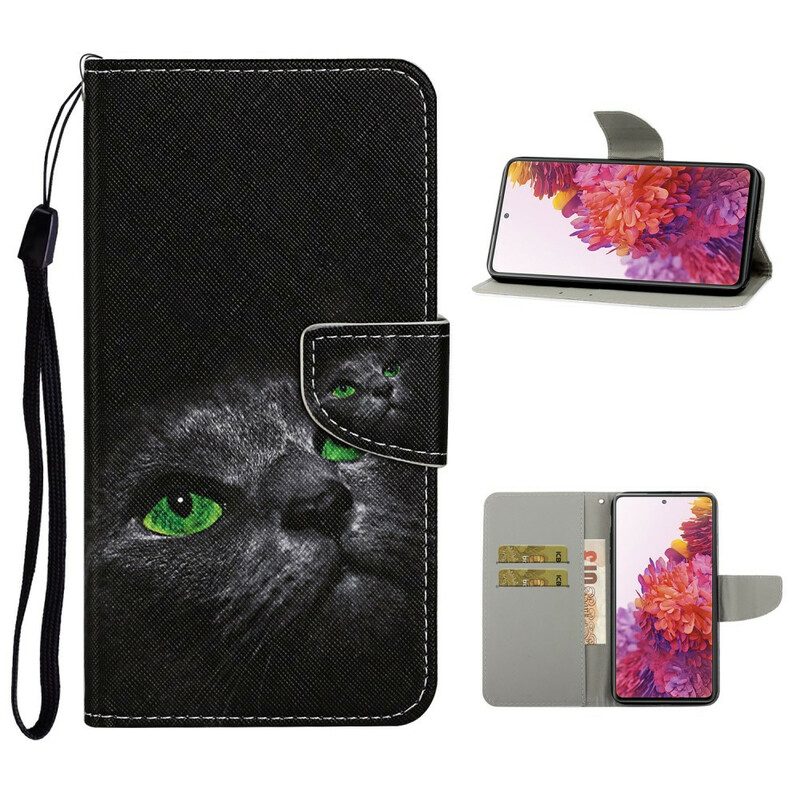 Folio Cover Samsung Galaxy S20 FE Gatto Dagli Occhi Verdi Con Cordino