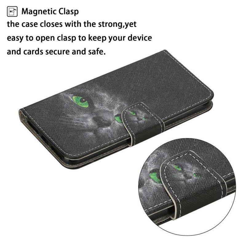 Folio Cover Samsung Galaxy S20 FE Gatto Dagli Occhi Verdi Con Cordino