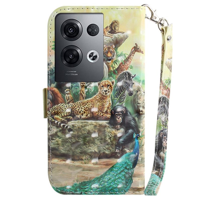 Custodia in pelle Oppo Reno 8 Pro Animali Da Safari Con Cordino