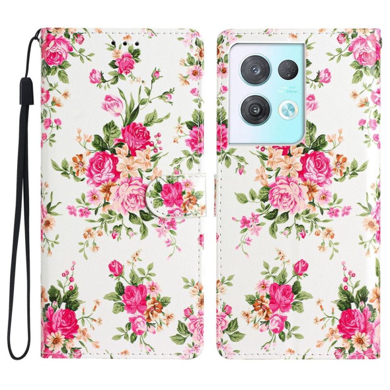 Custodia in pelle Oppo Reno 8 Pro Cinturino Liberty Fiori