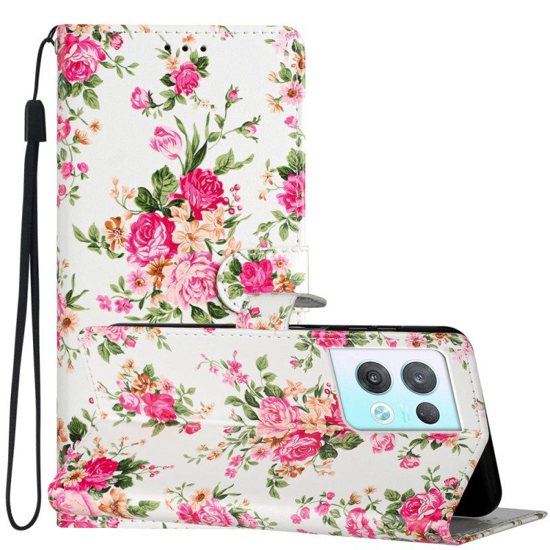 Custodia in pelle Oppo Reno 8 Pro Cinturino Liberty Fiori