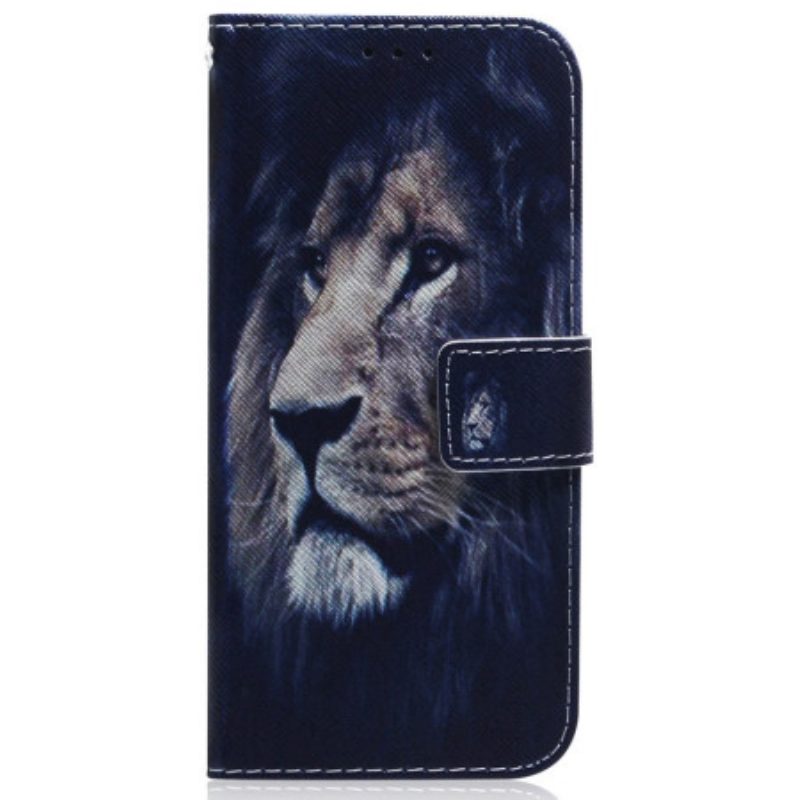 Custodia in pelle Oppo Reno 8 Pro Cordino Leone