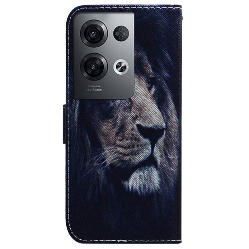 Custodia in pelle Oppo Reno 8 Pro Cordino Leone