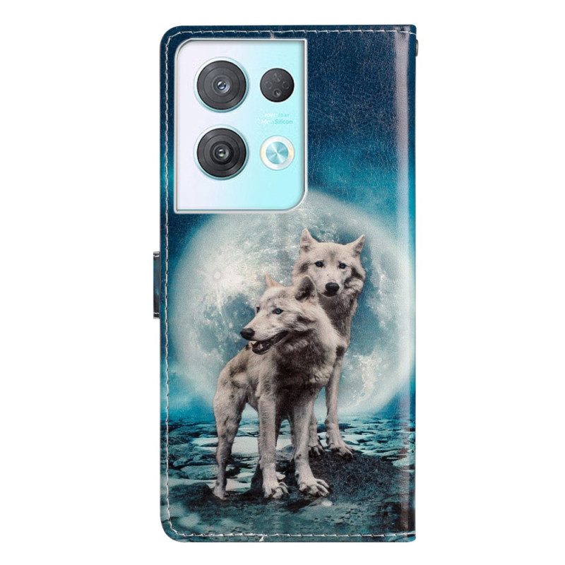 Custodia in pelle Oppo Reno 8 Pro Cordino Lupo