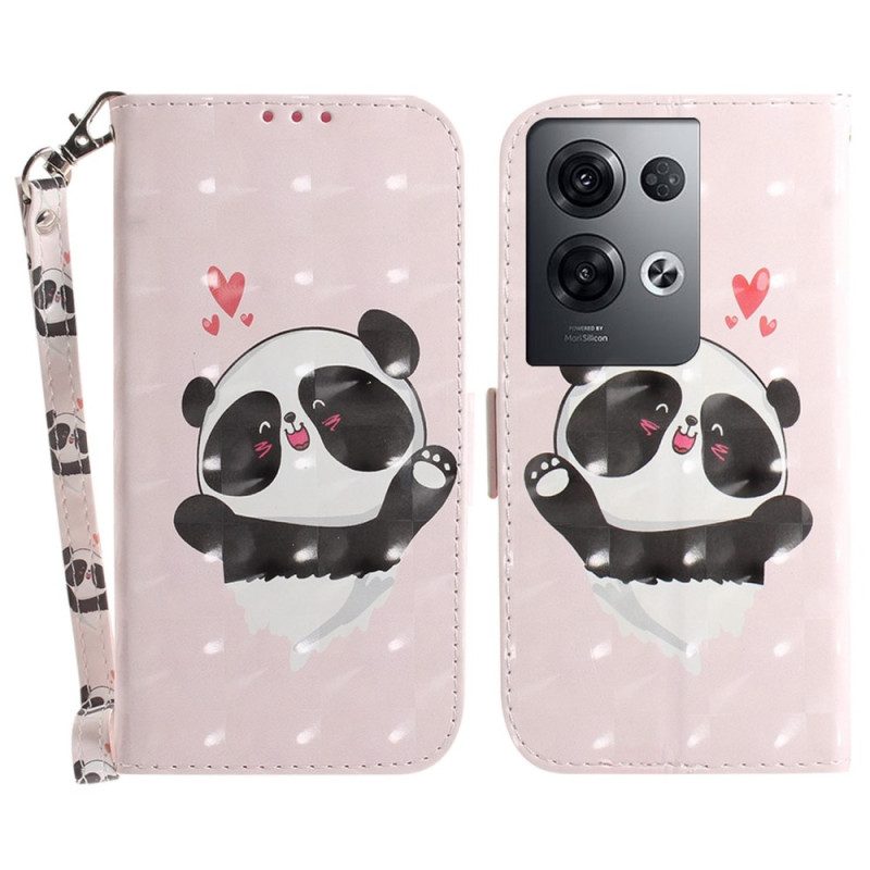 Custodia in pelle Oppo Reno 8 Pro Panda Love Con Cordino