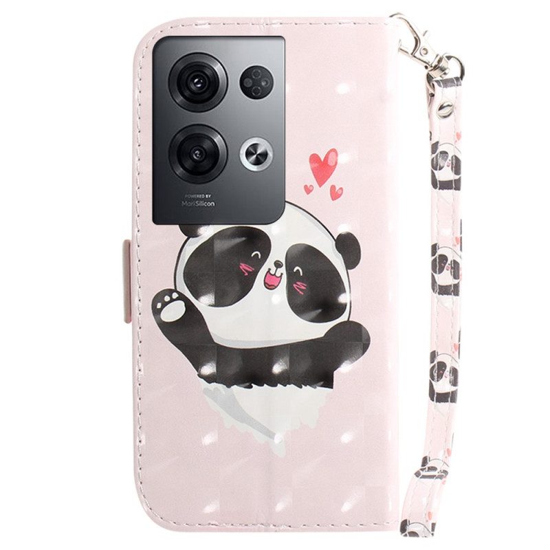 Custodia in pelle Oppo Reno 8 Pro Panda Love Con Cordino