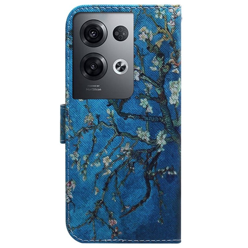 Custodia in pelle Oppo Reno 8 Pro Rami Fioriti