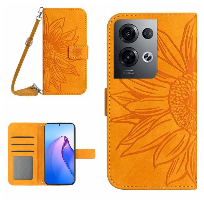 Custodia in pelle Oppo Reno 8 Pro Tracolla Girasole