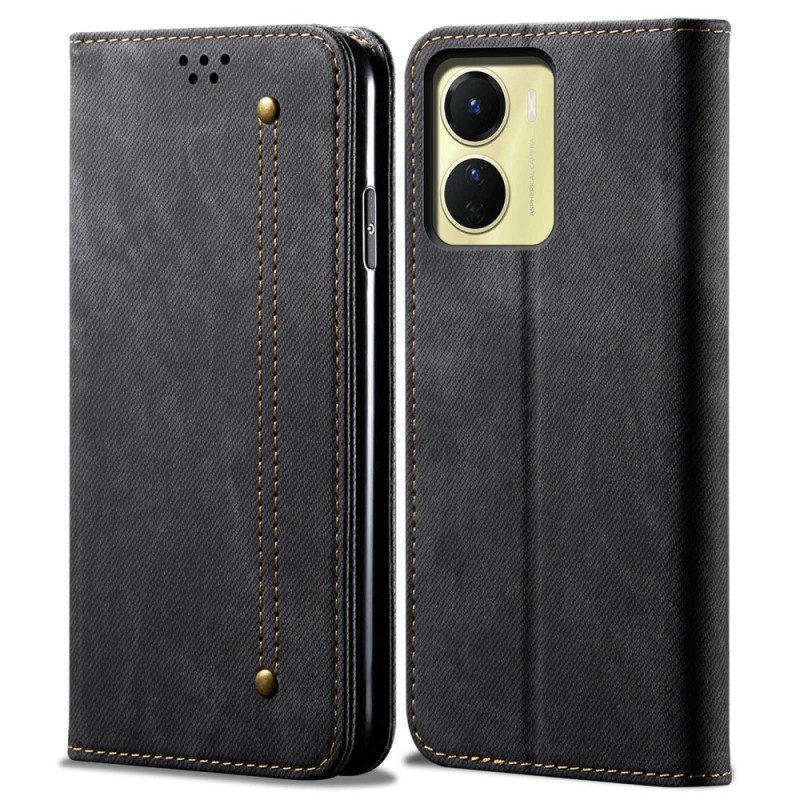 Folio Cover Vivo Y16 Custodia in pelle Tessuto Denim