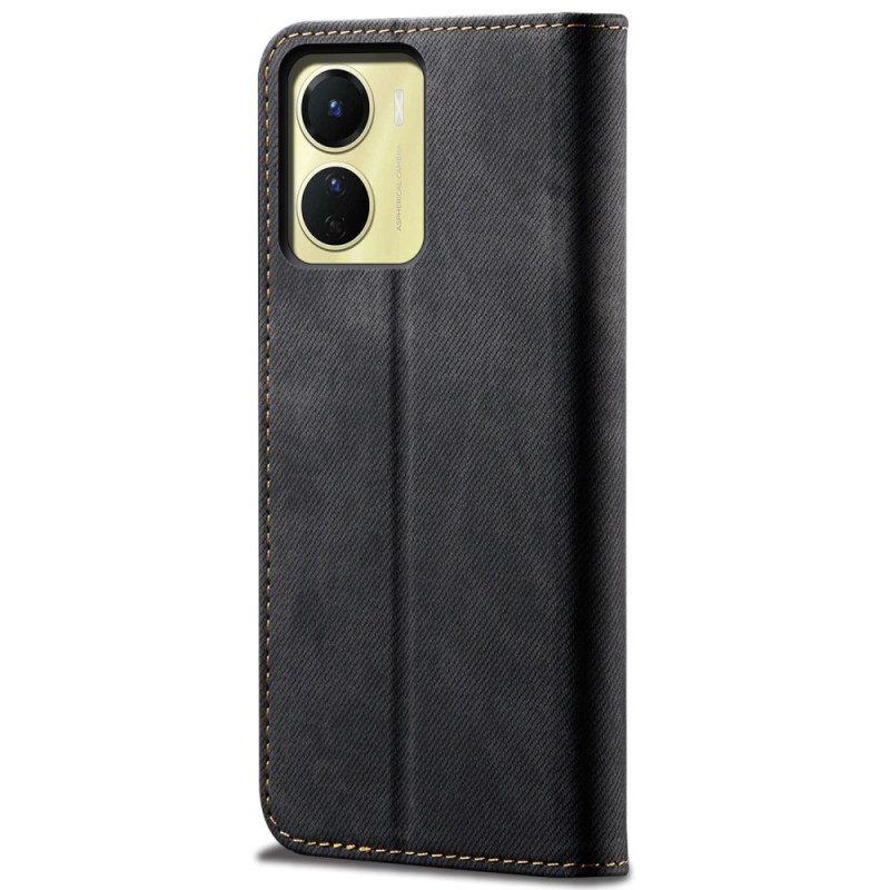 Folio Cover Vivo Y16 Custodia in pelle Tessuto Denim