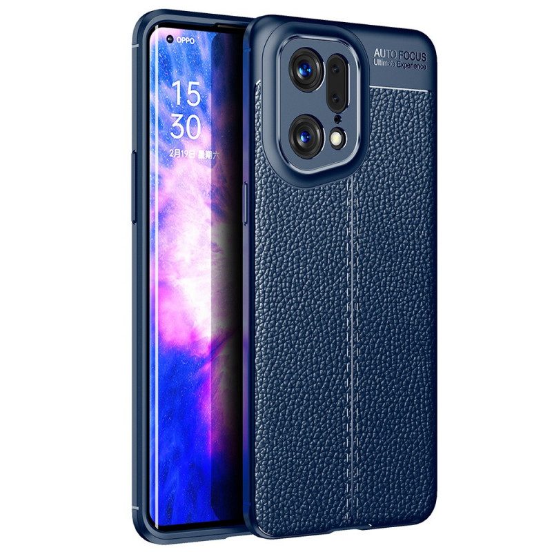 Cover Oppo Find X5 Pro Doppia Linea Litchi Effetto Pelle