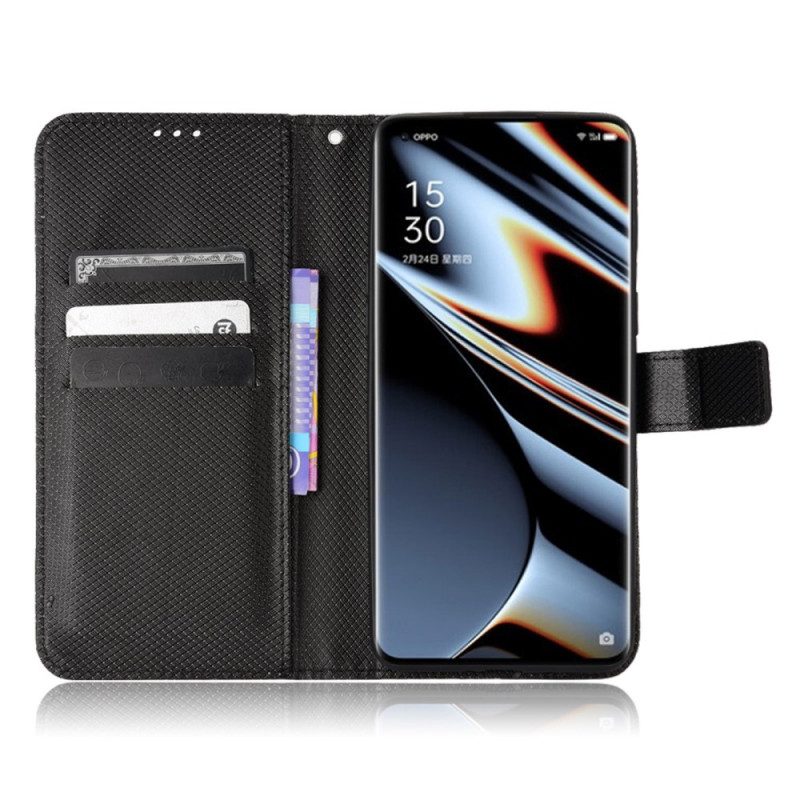 Custodia A Portafoglio Oppo Find X5 Pro Elegante Finta Pelle Con Cinturino