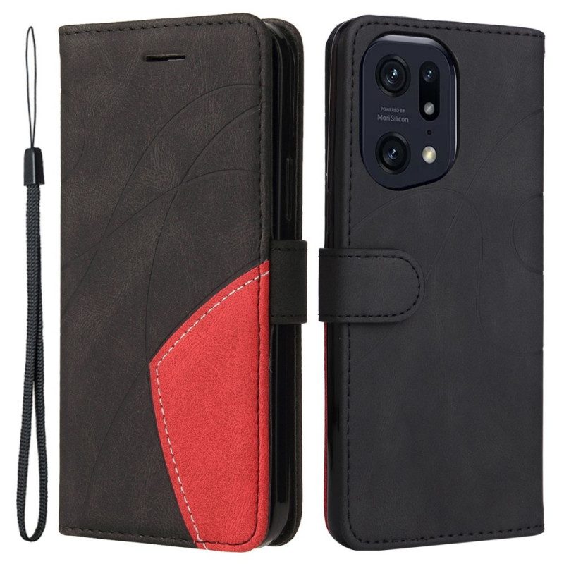 Custodia in pelle Oppo Find X5 Pro Cinturino Bicolore