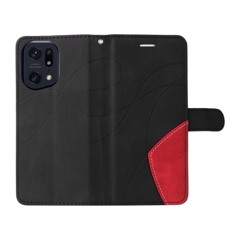 Custodia in pelle Oppo Find X5 Pro Cinturino Bicolore