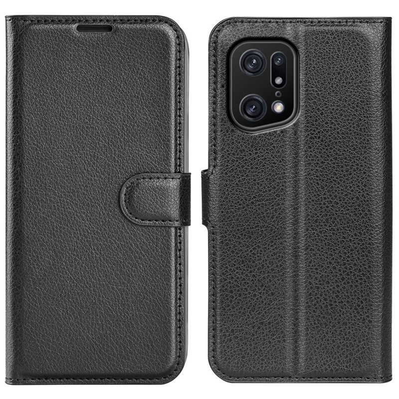 Custodia in pelle Oppo Find X5 Pro Classica Ecopelle Litchi