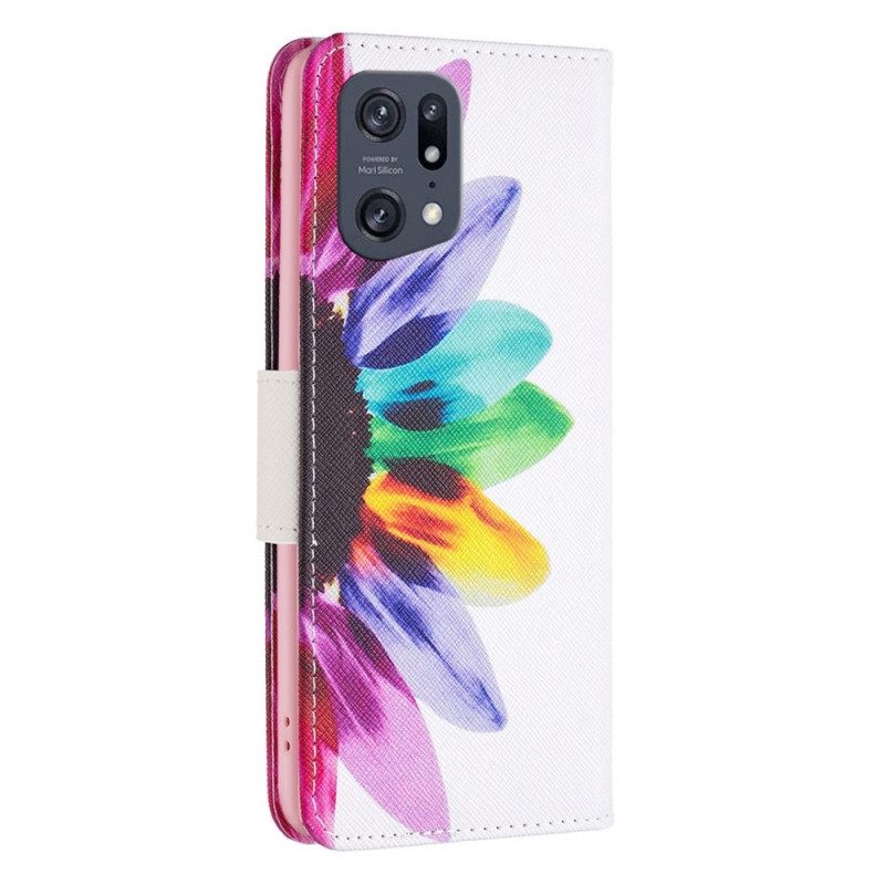 Custodia in pelle Oppo Find X5 Pro Fiore Dell'acquerello