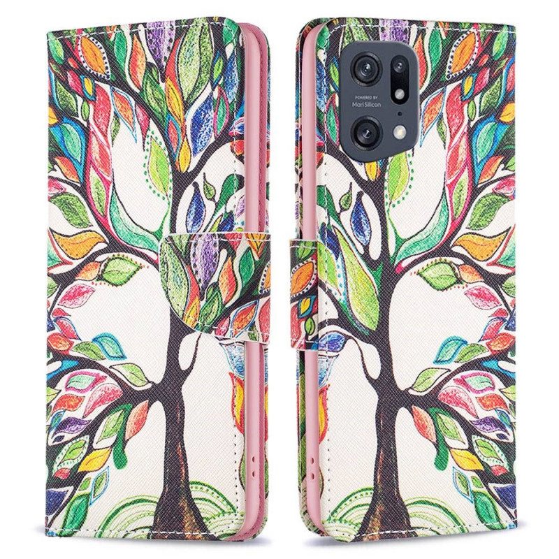 Custodia in pelle Oppo Find X5 Pro Pittura Ad Albero