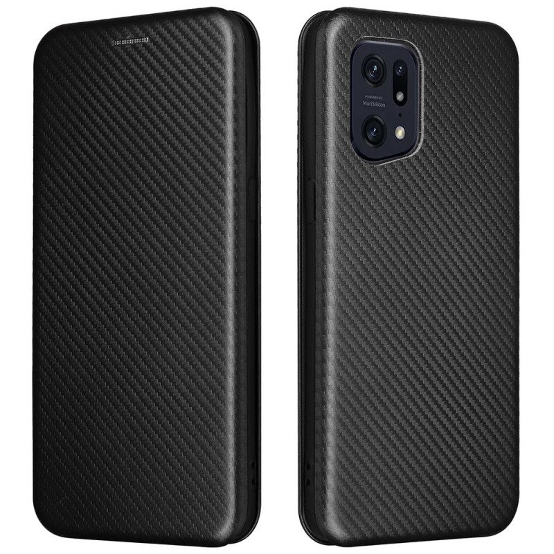 Folio Cover Oppo Find X5 Pro Custodia in pelle Struttura In Fibra Di Carbonio