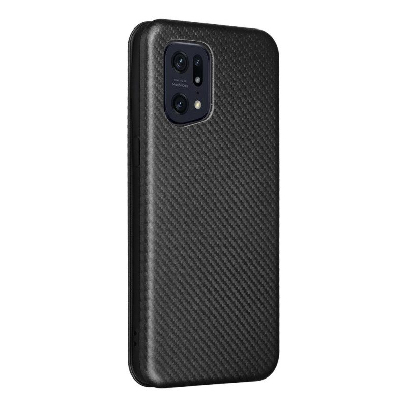 Folio Cover Oppo Find X5 Pro Custodia in pelle Struttura In Fibra Di Carbonio