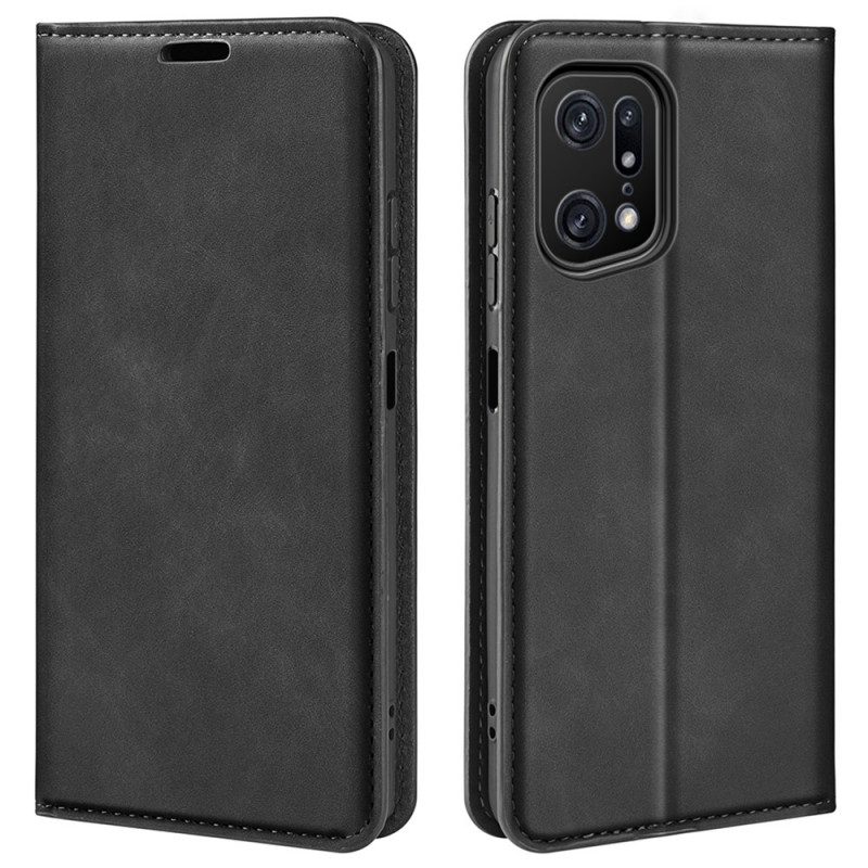 Folio Cover Oppo Find X5 Pro Custodia in pelle Tocco Di Pelle