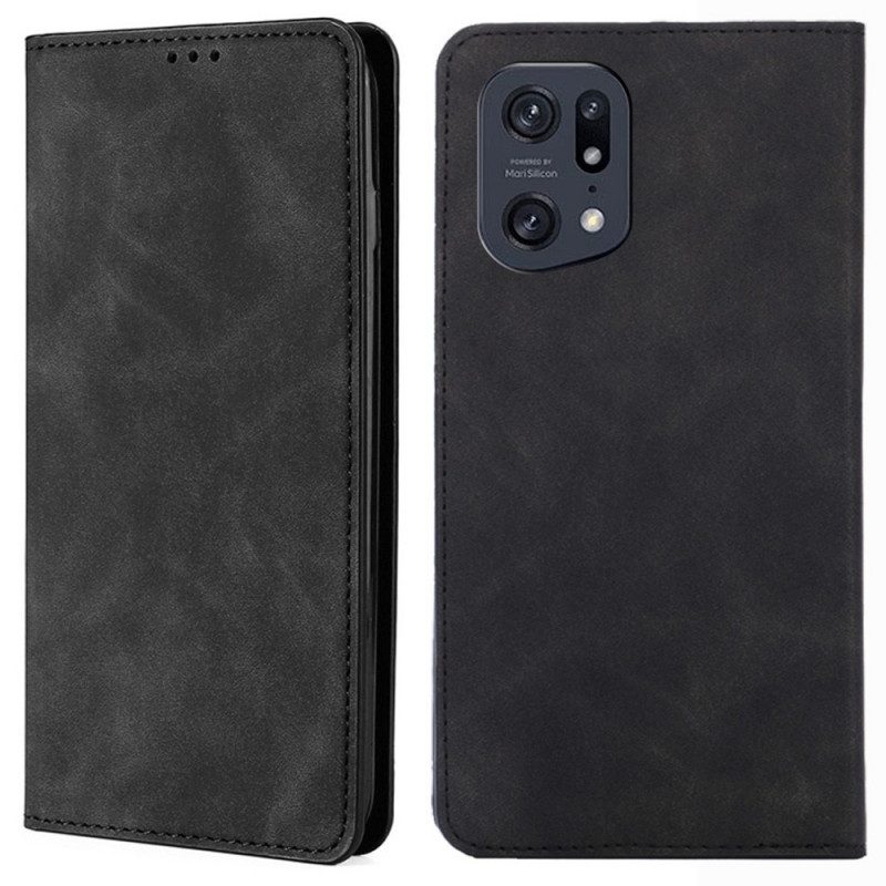 Folio Cover Oppo Find X5 Pro Custodia in pelle Tocco Di Pelle