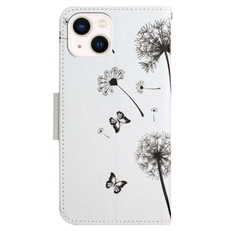 Custodia in pelle iPhone 15 Amore Tarassaco Con Cinturino