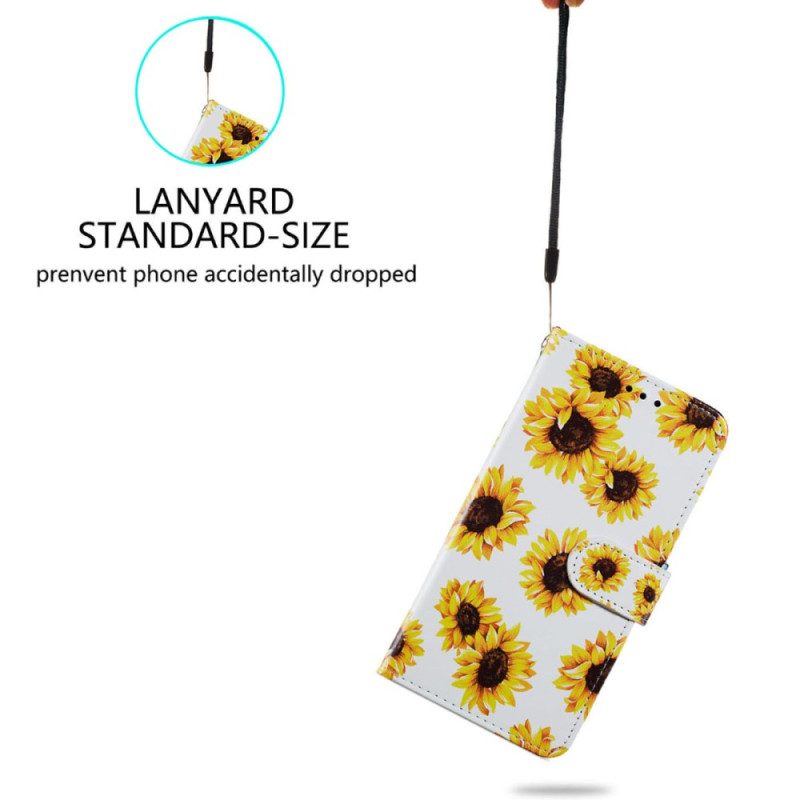 Custodia in pelle iPhone 15 Cinturino Girasoli