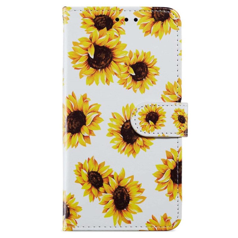 Custodia in pelle iPhone 15 Cinturino Girasoli