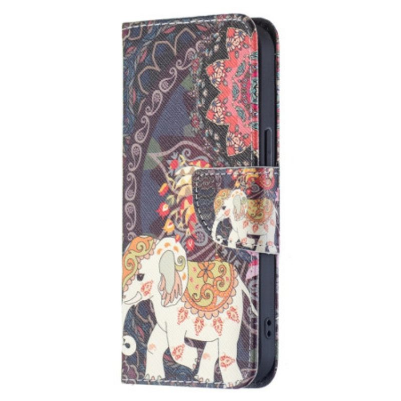 Custodia in pelle iPhone 15 Elefante Tribale