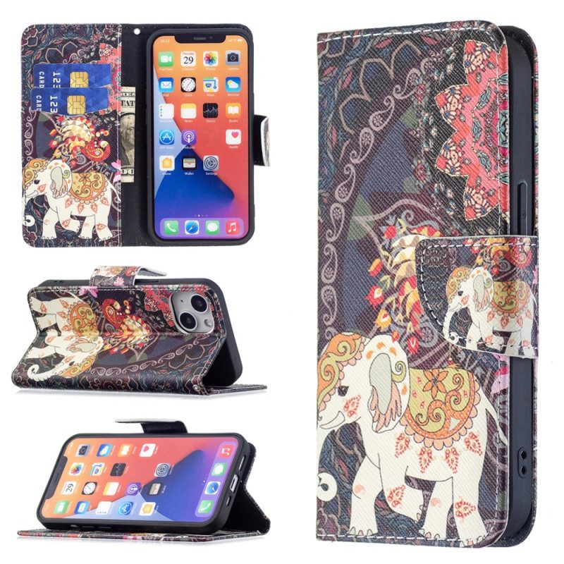 Custodia in pelle iPhone 15 Elefante Tribale