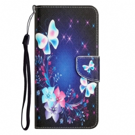 Custodia in pelle iPhone 15 Farfalle Magiche Con Cordino