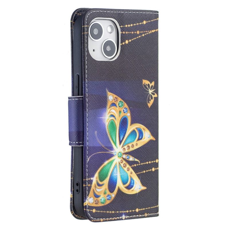 Custodia in pelle iPhone 15 Farfalle Preziose