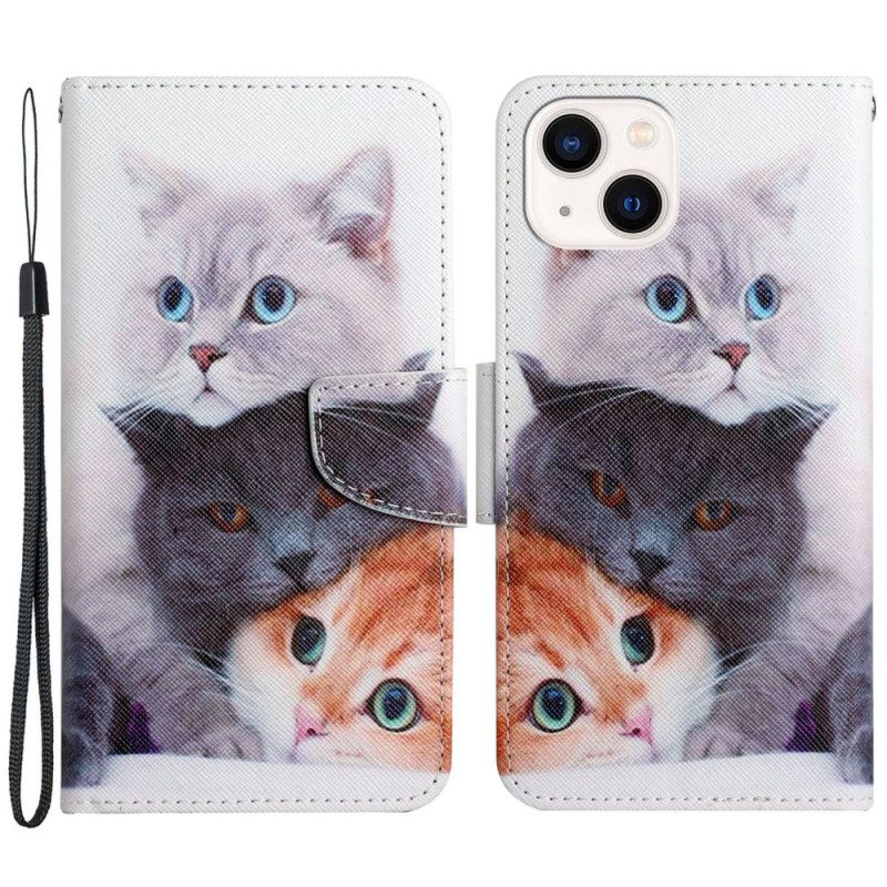 Custodia in pelle iPhone 15 Solo Gatti Con Cinghie