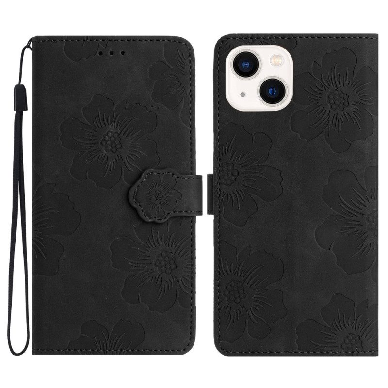 Custodia in pelle iPhone 15 Stampa Floreale