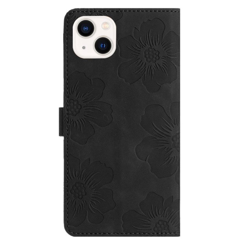 Custodia in pelle iPhone 15 Stampa Floreale