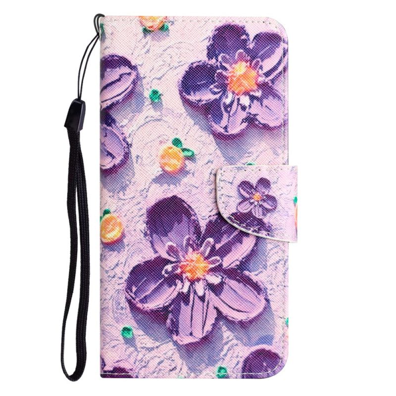 Custodia in pelle iPhone 15 Variazione Floreale Con Cinturino