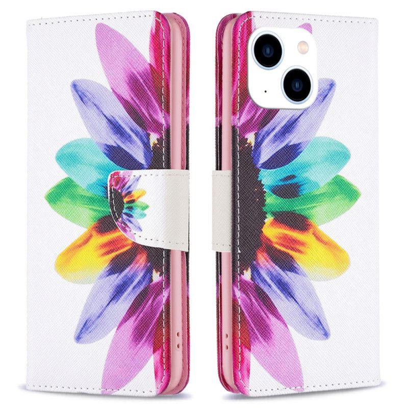 Folio Cover iPhone 15 Fiore Ad Acquerello