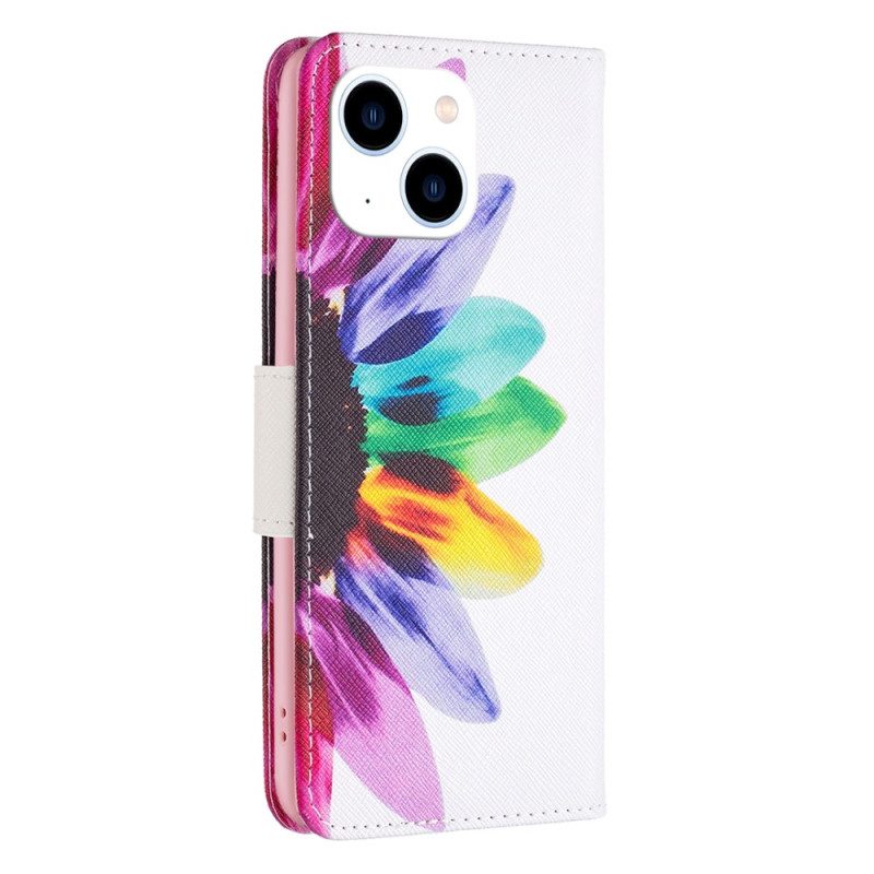 Folio Cover iPhone 15 Fiore Ad Acquerello