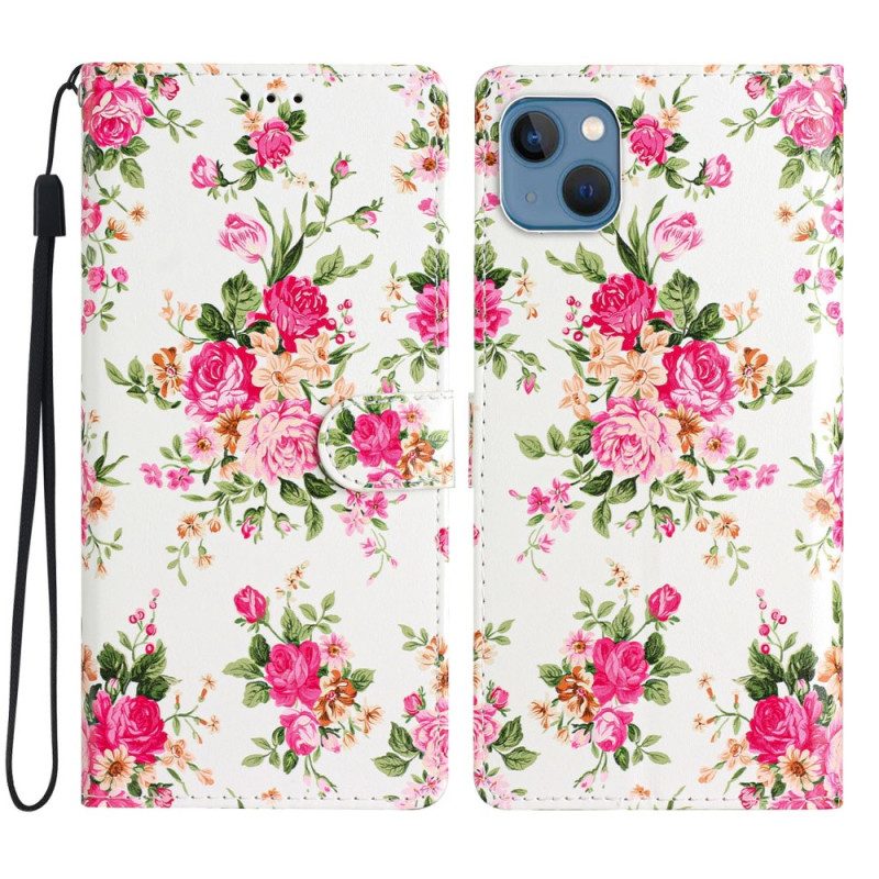 Folio Cover iPhone 15 Fiori Liberty Con Cinturino