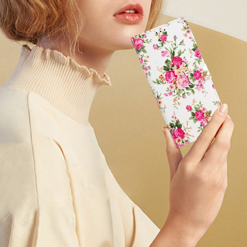 Folio Cover iPhone 15 Fiori Liberty Con Cinturino