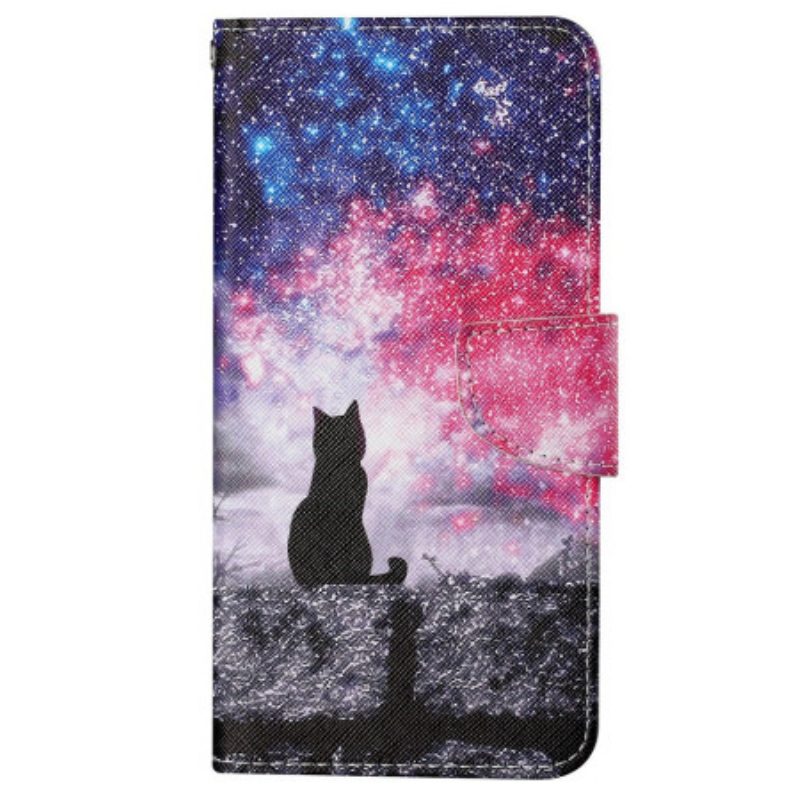 Folio Cover iPhone 15 Gatto Al Chiaro Di Luna Con Cinturino