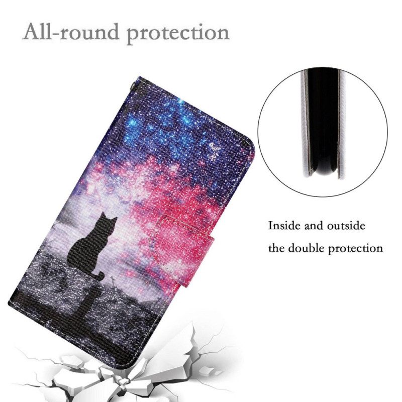 Folio Cover iPhone 15 Gatto Al Chiaro Di Luna Con Cinturino