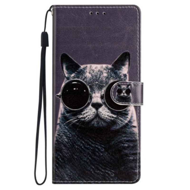 Folio Cover iPhone 15 Gatto In Incognito Con Cinturino