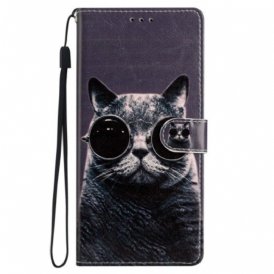 Folio Cover iPhone 15 Gatto In Incognito Con Cinturino