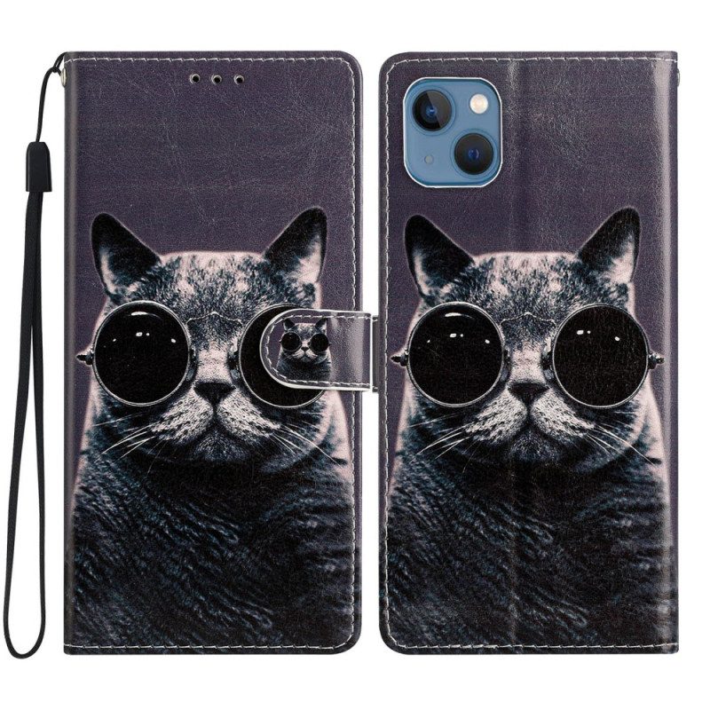 Folio Cover iPhone 15 Gatto In Incognito Con Cinturino