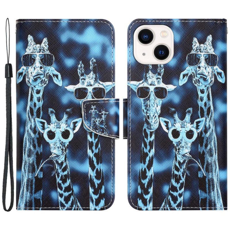 Folio Cover iPhone 15 Giraffe In Incognito Con Cinturino