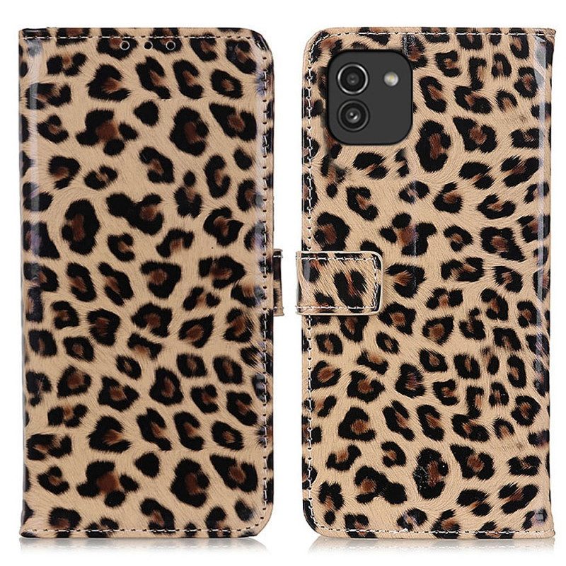 Custodia in pelle Samsung Galaxy A03 Leopardo