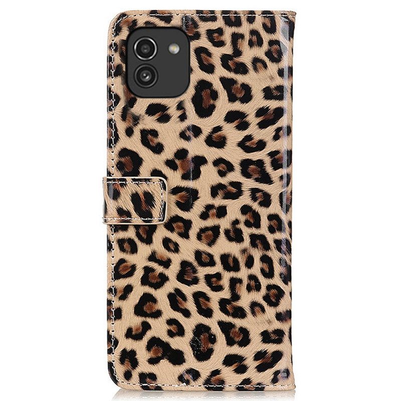 Custodia in pelle Samsung Galaxy A03 Leopardo