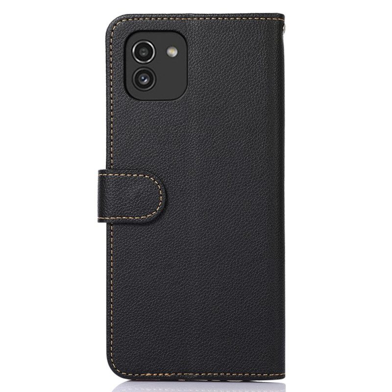 Custodia in pelle Samsung Galaxy A03 Lychee Style Rfid Khazneh